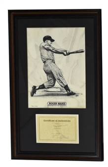 Roger Maris Marble Etching with Signed Certificate to Clete Boyer 46/61